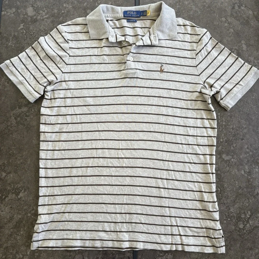 Polo Ralph Lauren Men's Classic Fit Polo Shirt Small Beige/Brown Striped